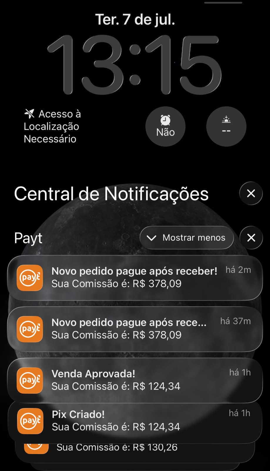 Notificações reais de comissões e vendas aprovadas